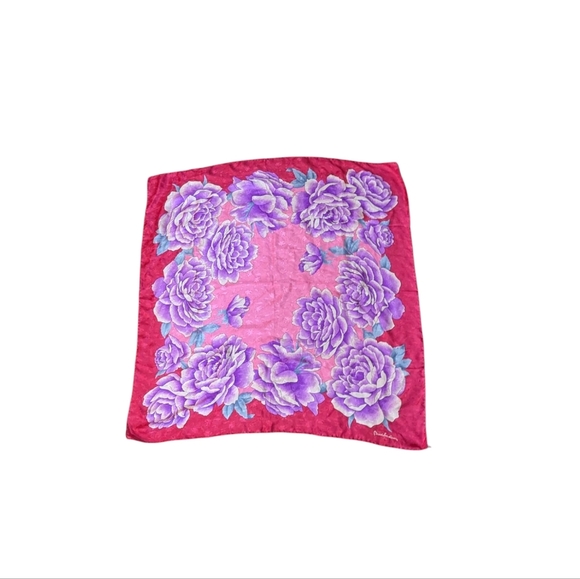 Bando Pink Purple Peony Floral Scarf Square Preppy Coastal Grandma Cottagecore - Picture 1 of 6
